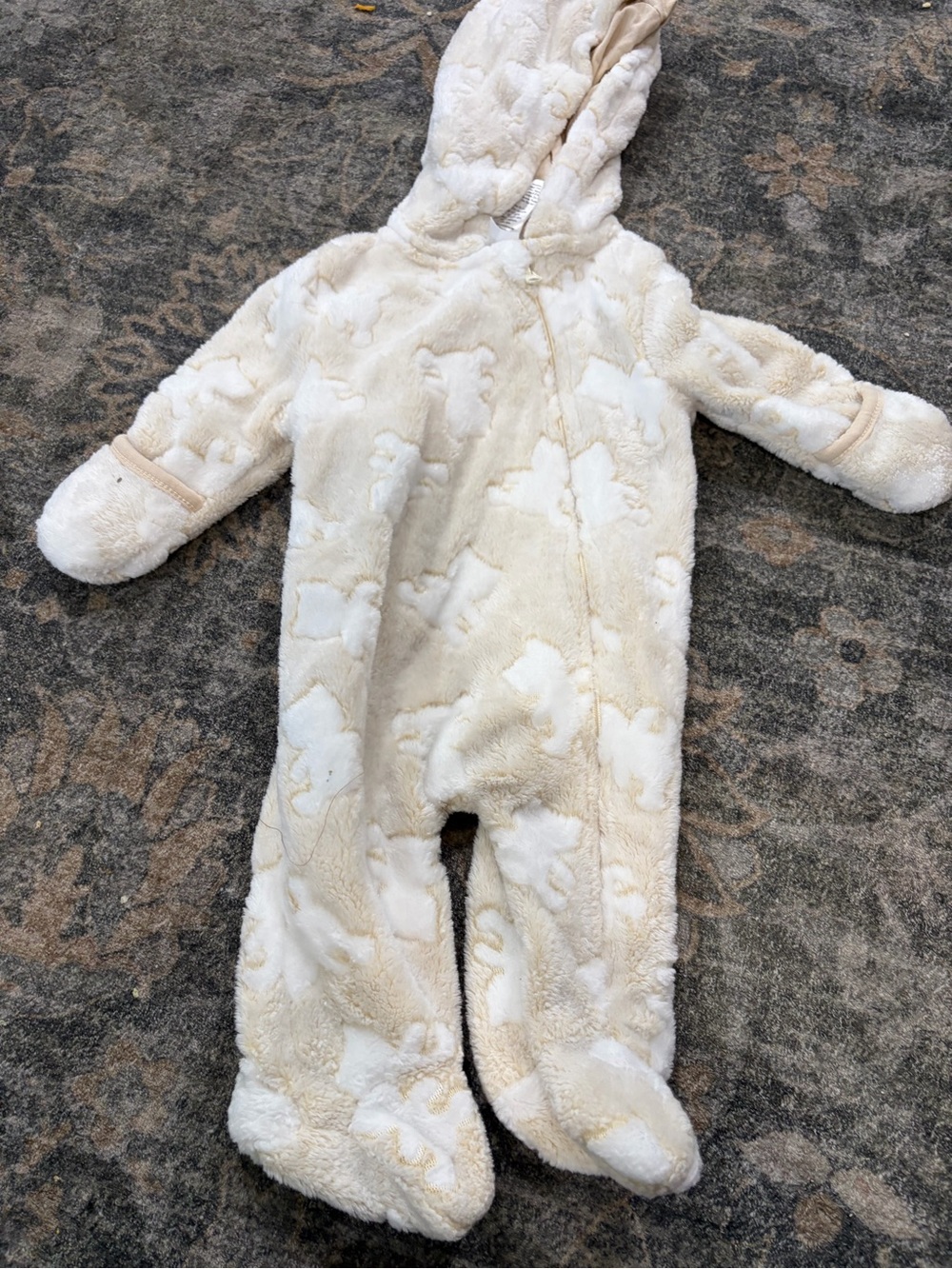 Cozy Cream Plush Hooded Baby One-Piece Footie